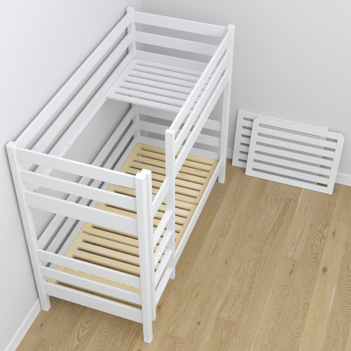 Bunk Bed with Mattress Drawer White Wooden – Solid Wood, Scandi Style
