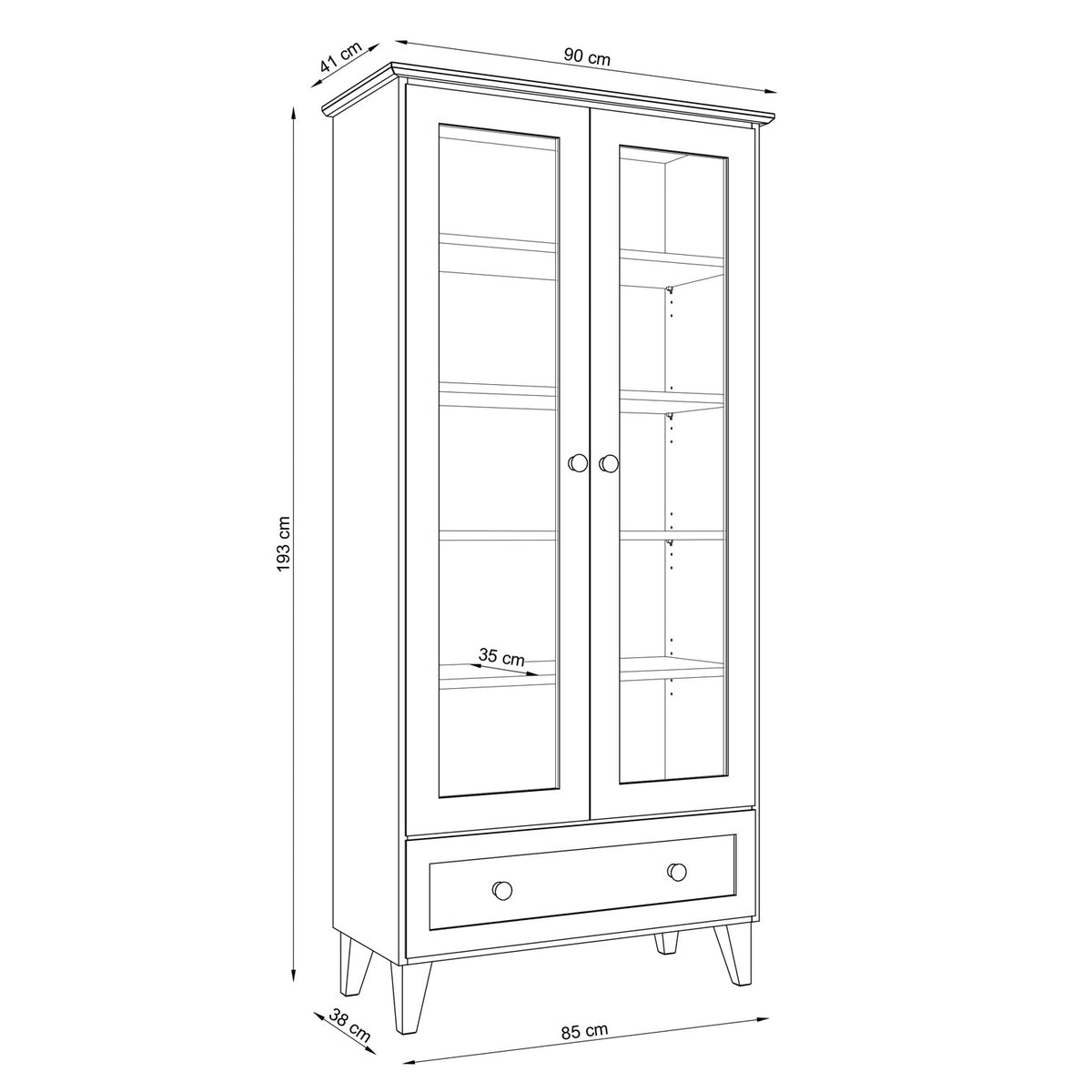 Wooden display cabinet 1S 90 Scandi grey