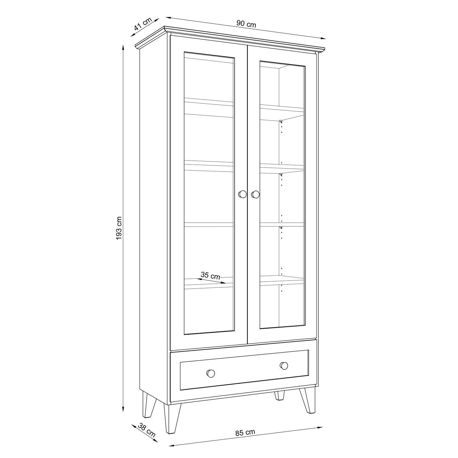 Wooden display cabinet 1S 90 Scandi grey