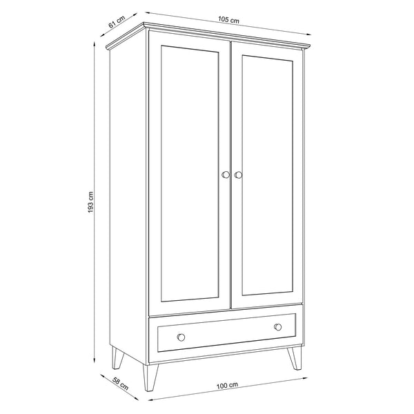 Wooden wardrobe 2D1S Scandi white / natural oak