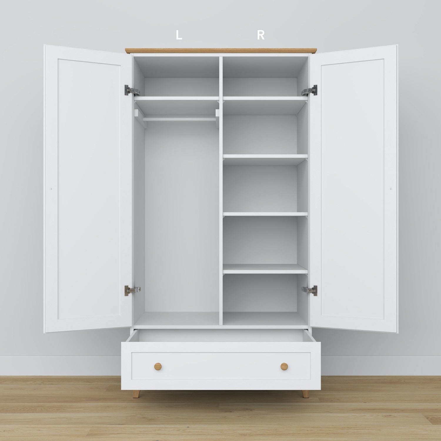 Wooden wardrobe 2D1S Scandi white / natural oak