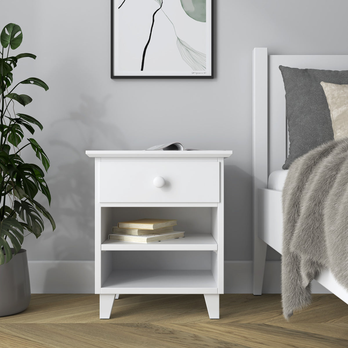 Wooden bedside table 1S N02 Scandi white