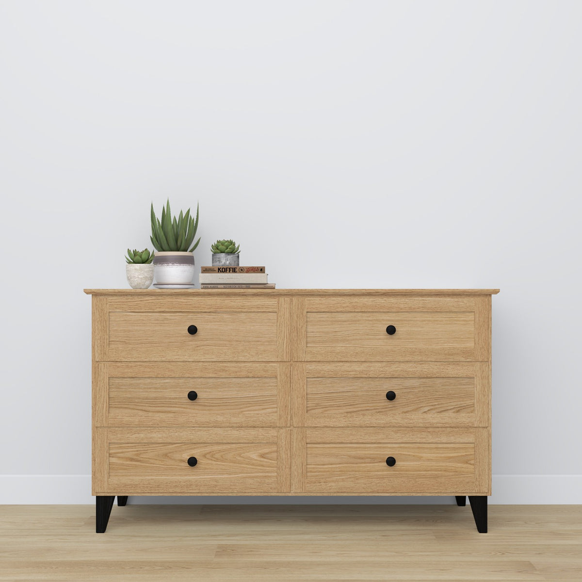 Oak chest of drawers 6S 154 Scandi oak natural / black