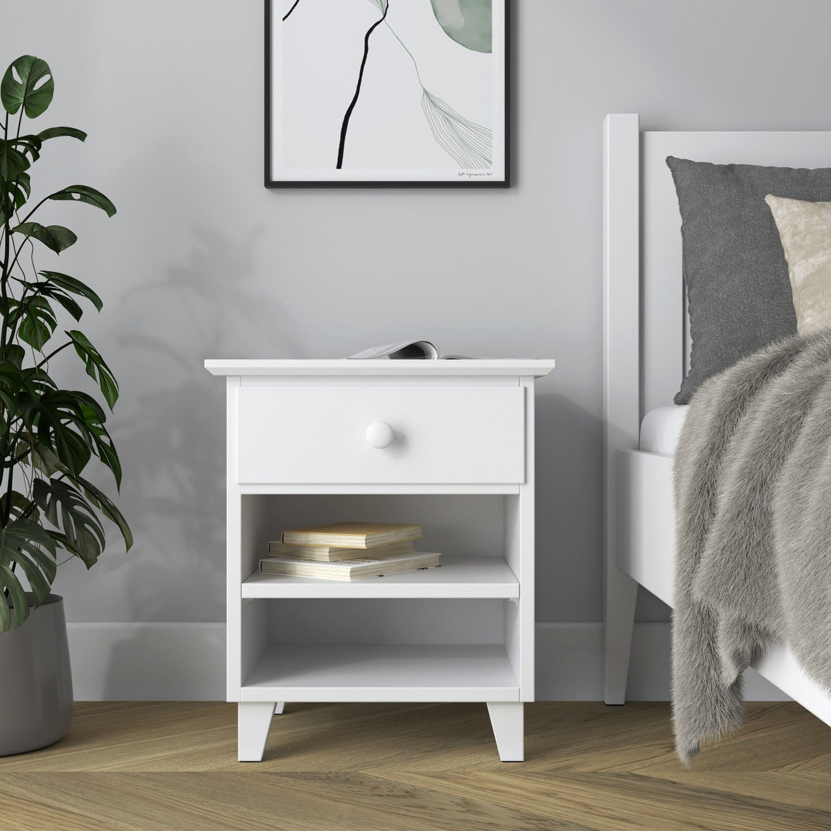 Wooden bedside table 1S N02 Scandi white