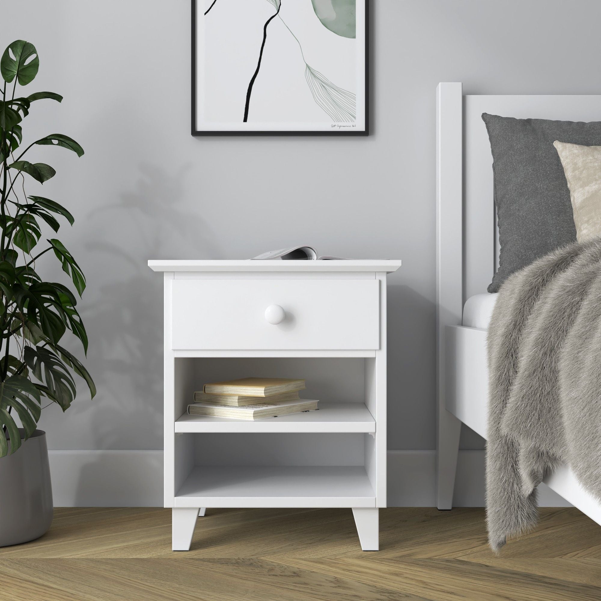 Wooden bedside table 1S N02 Scandi white