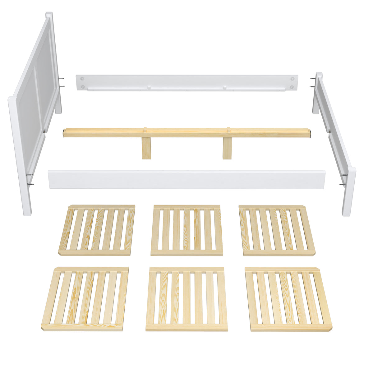 Pin natural cu pat dublu – ramă cu șipci din lemn, Nizio Home