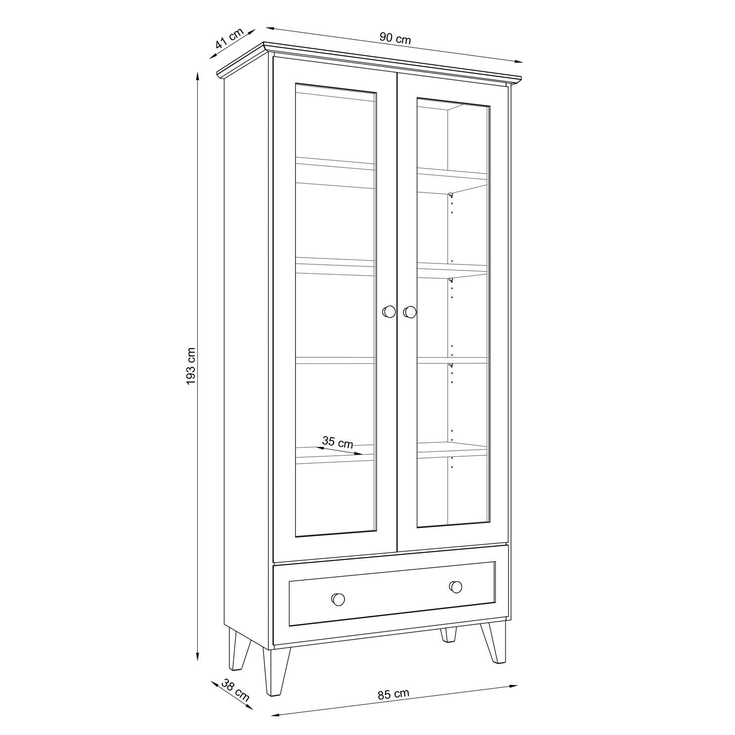 Wooden display cabinet 1S 90 Scandi white / natural oak