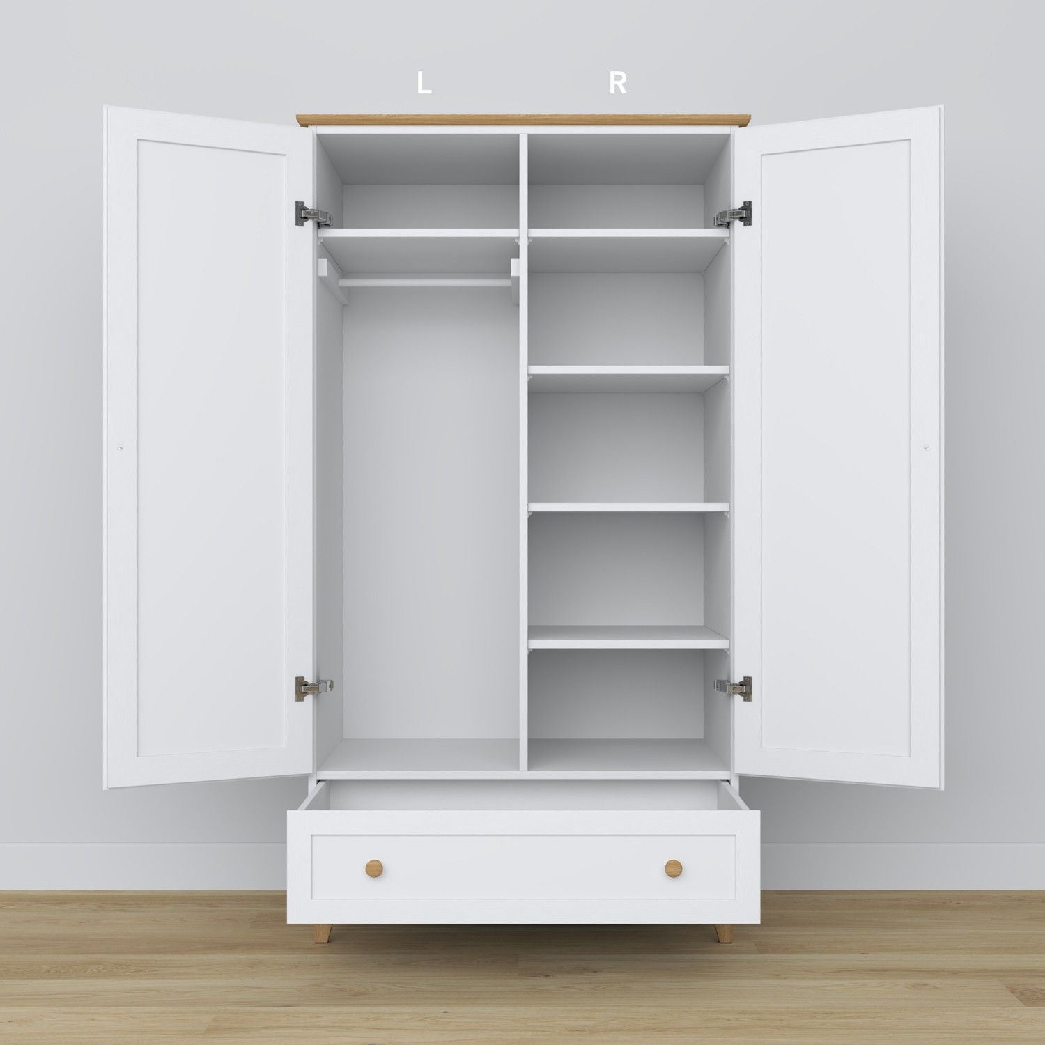Wooden wardrobe 2D1S Scandi white / natural oak