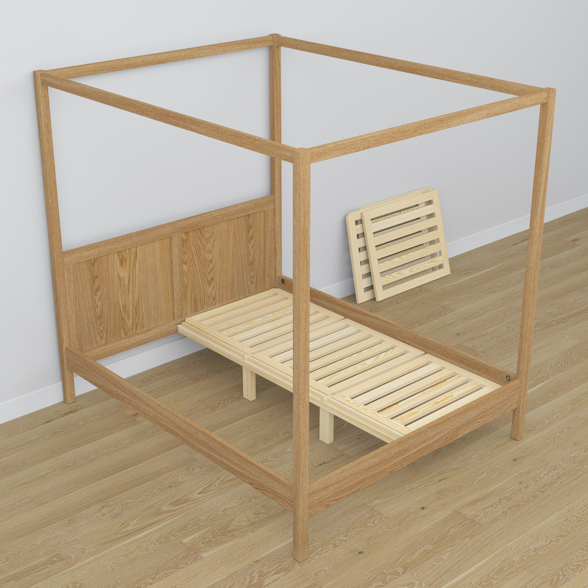 Łóżko podwójne z baldachimem N02 dąb naturalny – dodatkowy widok, trwała jakość Nizio Home