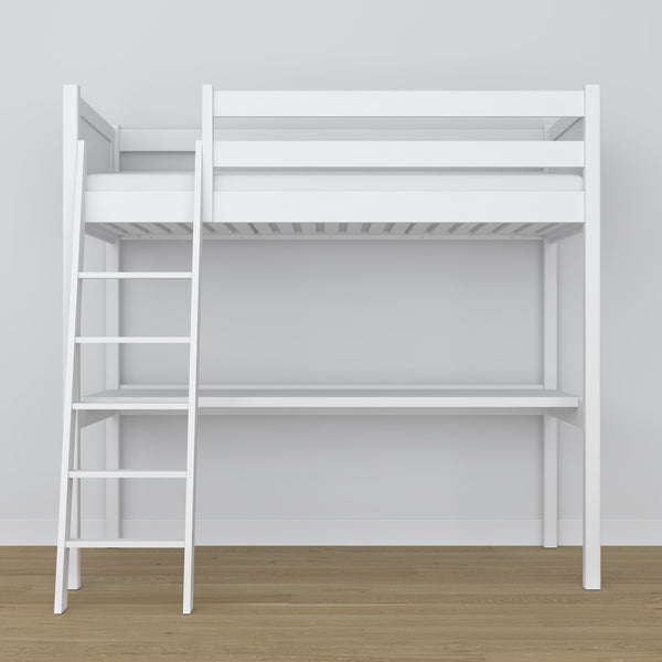 Loft bed white with desk – study space under the sleeping area, wooden