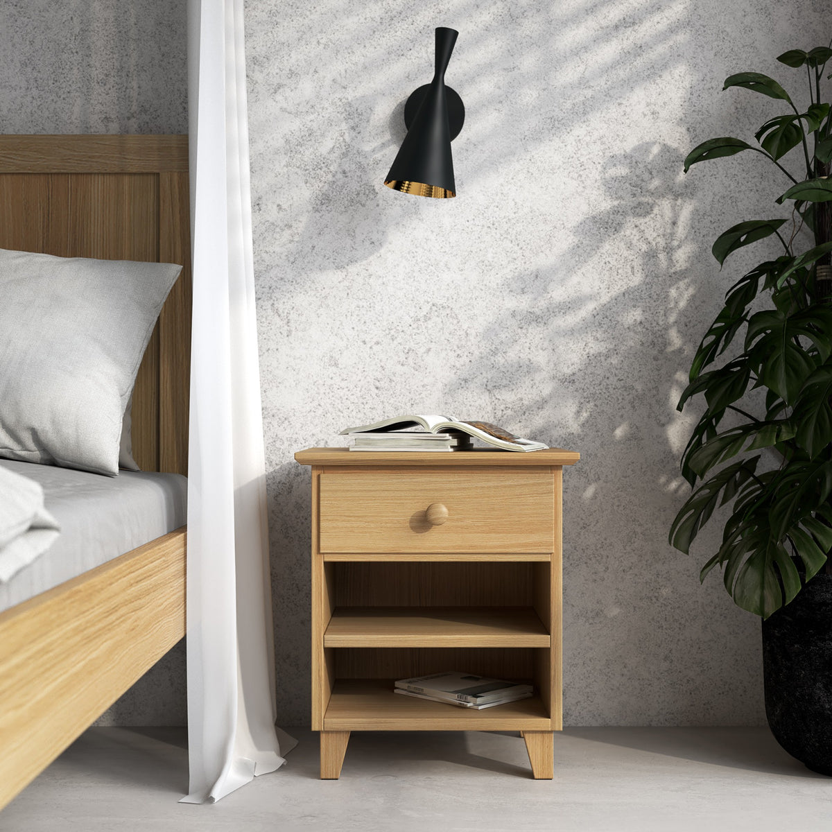 Oak bedside table 1S N02 Scandi oak natural