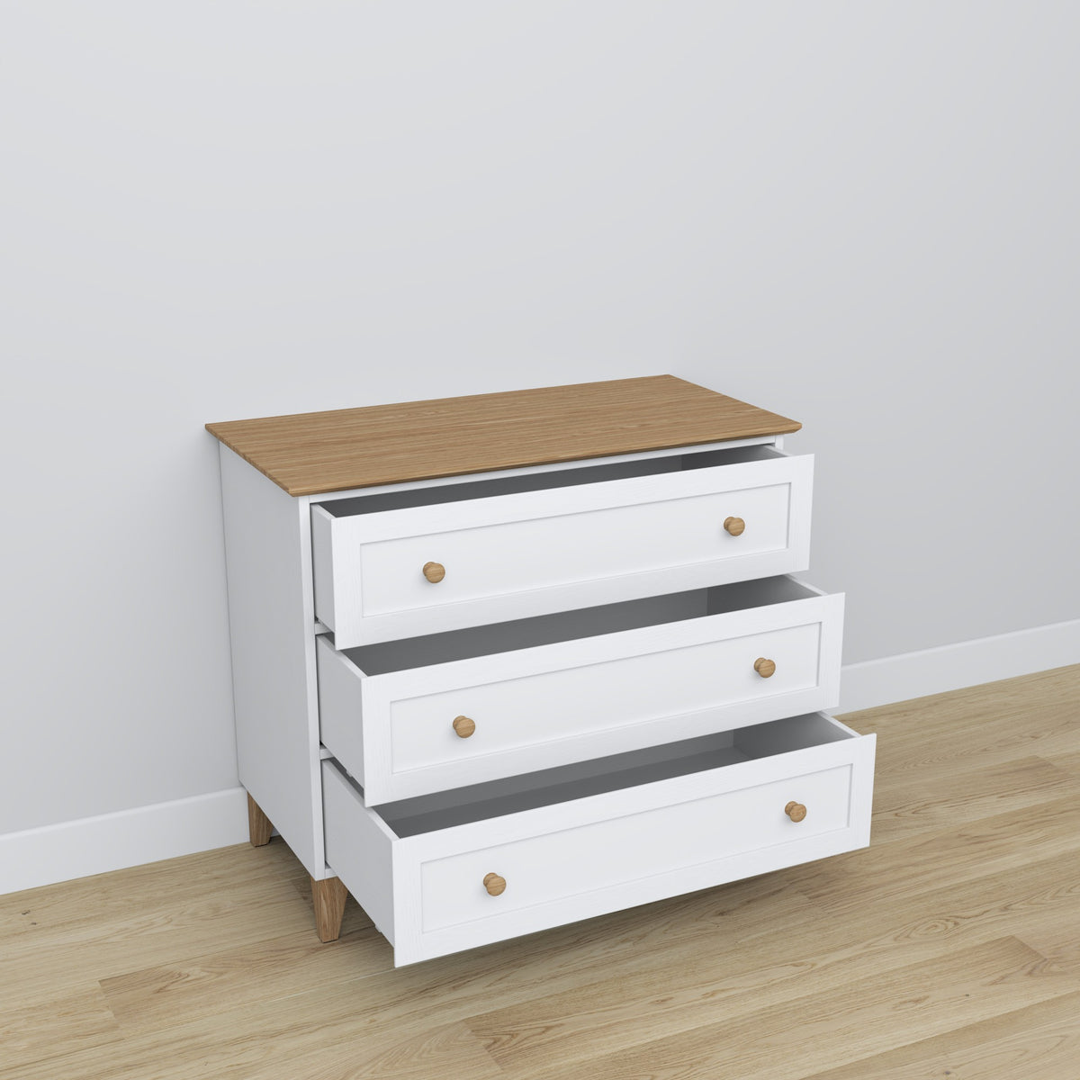 Wooden chest of drawers 3S 105 Scandi white / natural oak