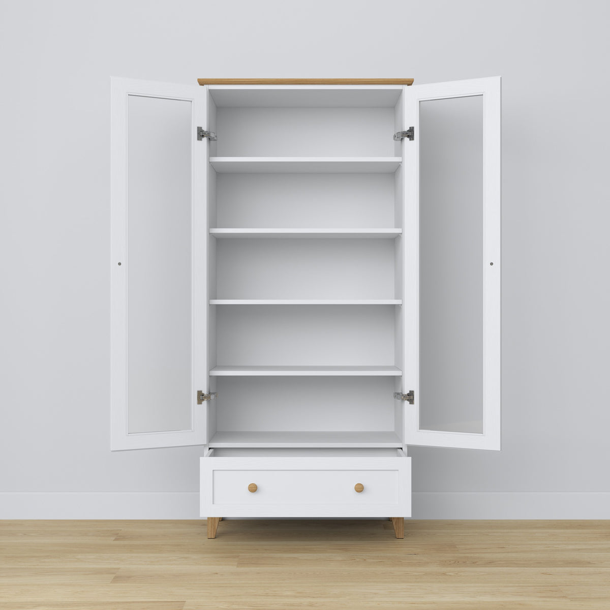 Wooden display cabinet 1S 90 Scandi white / natural oak