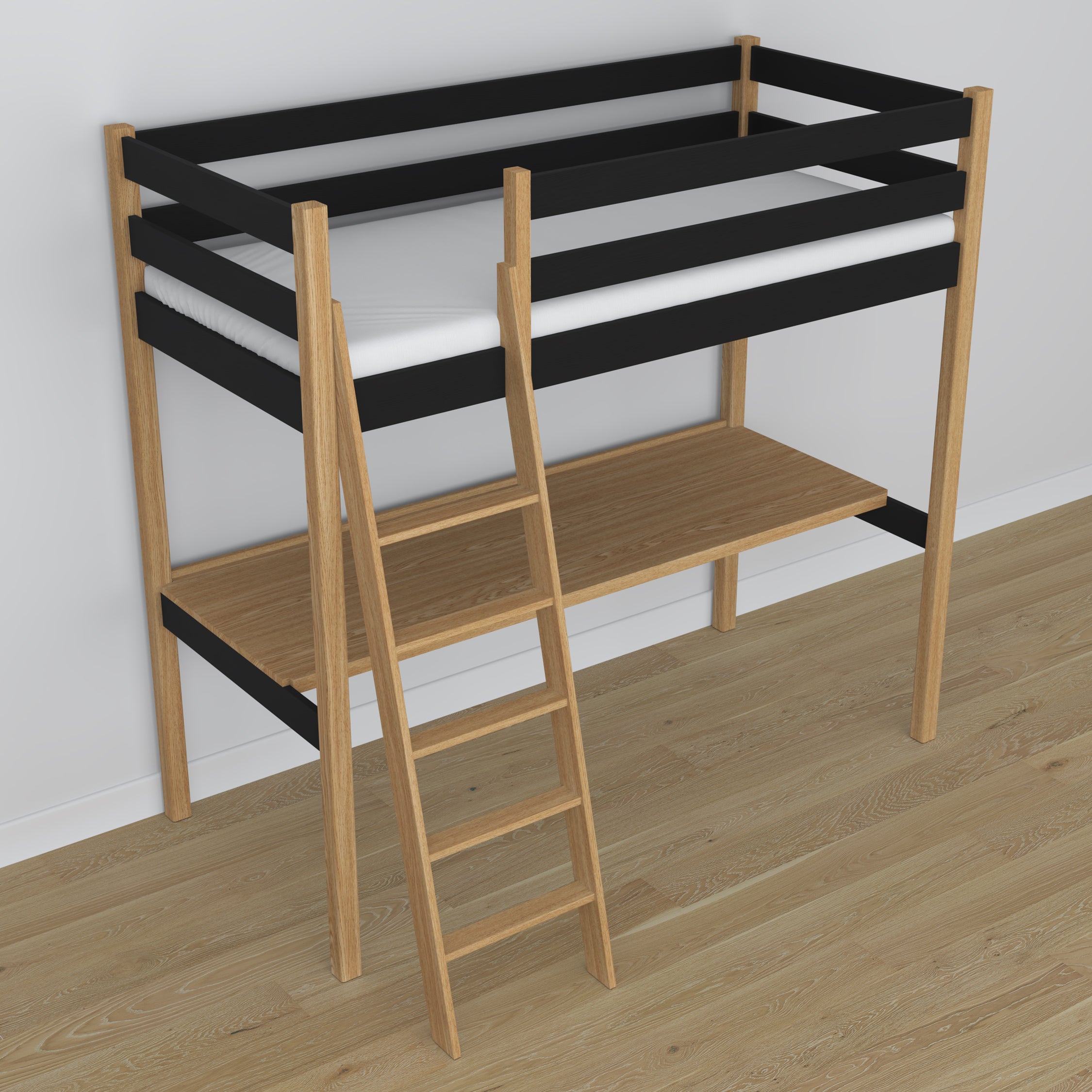 Łóżko na antresoli z biurkiem N03 czarno dębowy – dodatkowy widok