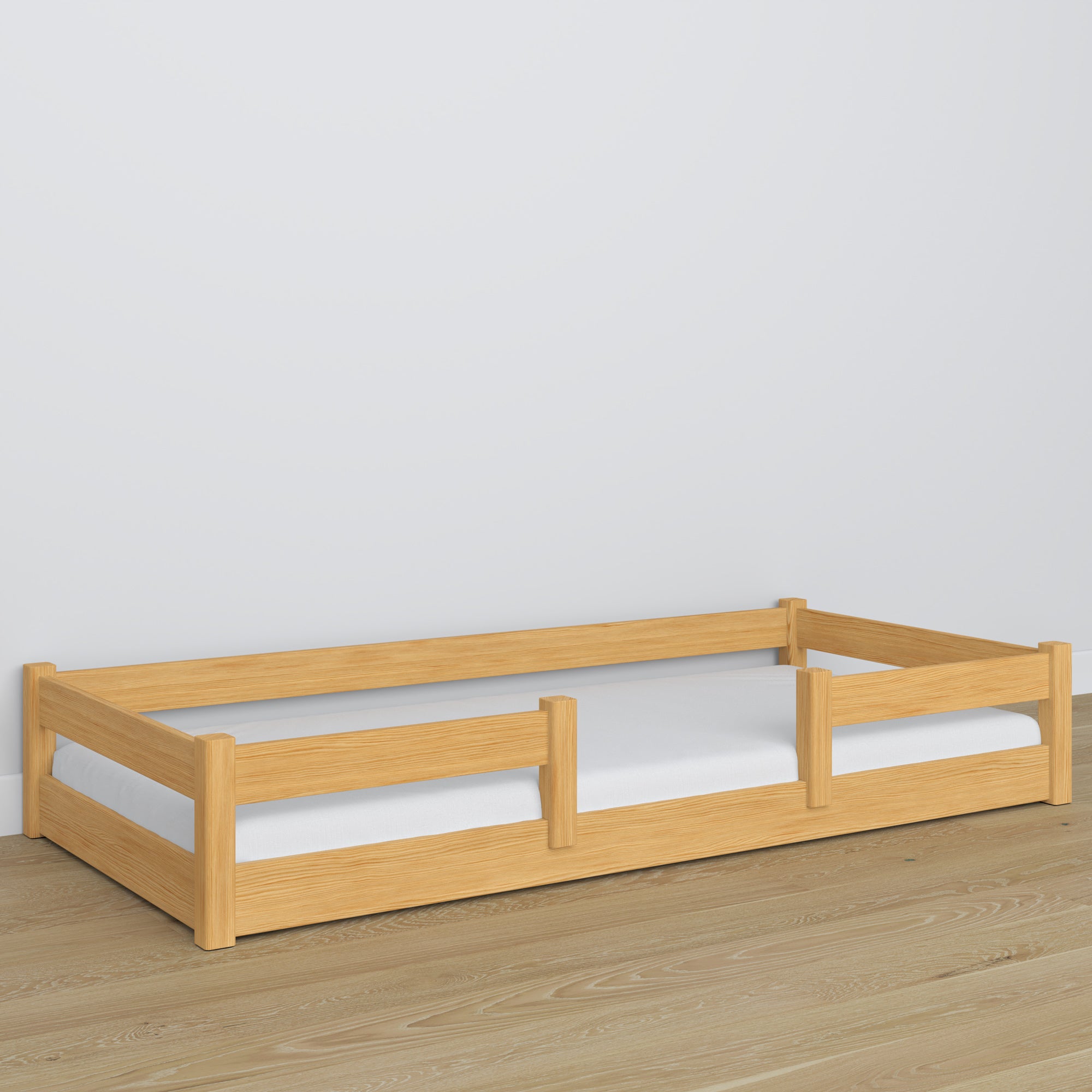 Wooden low bed N01 natural pine