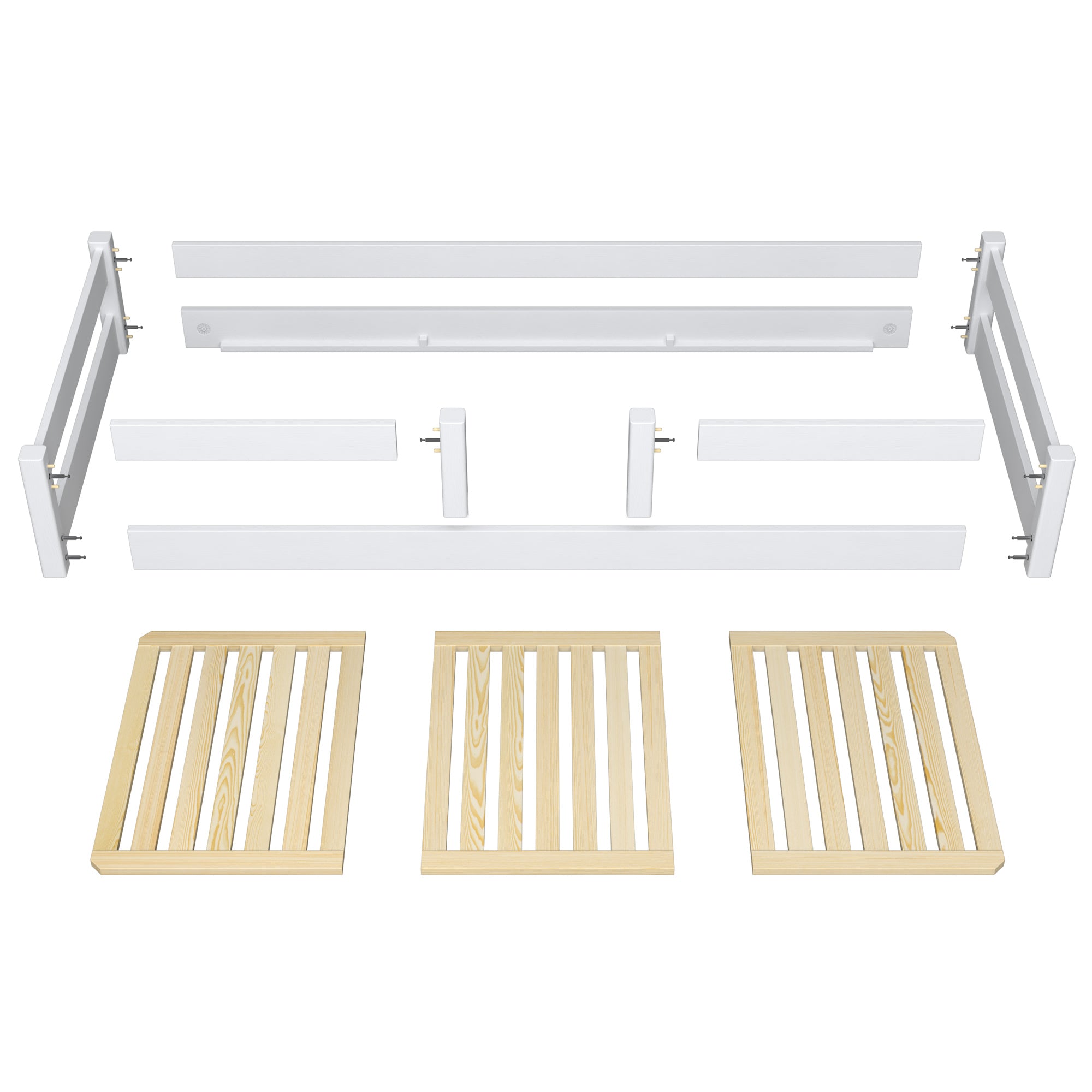 Low Bed Wooden White and Oak – Angled View, Scandinavian Design