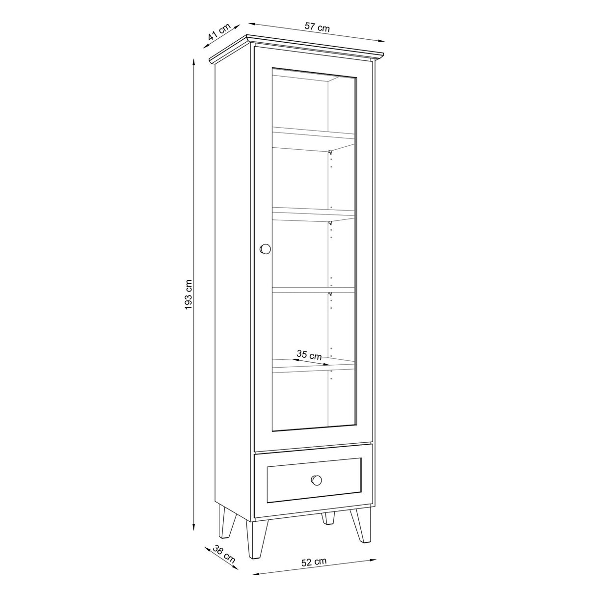 Pine display cabinet 1S 57 Scandi natural pine