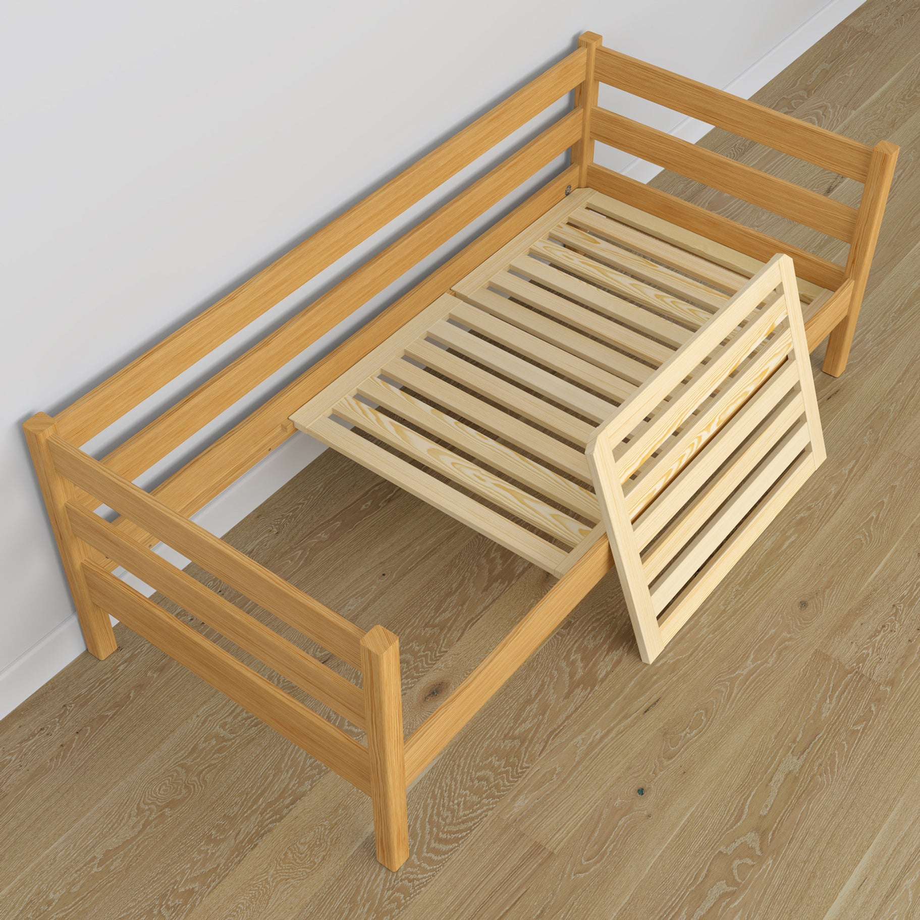 Łóżko sofa N01 sosna naturalna – widok z innej perspektywy, solidne drewno