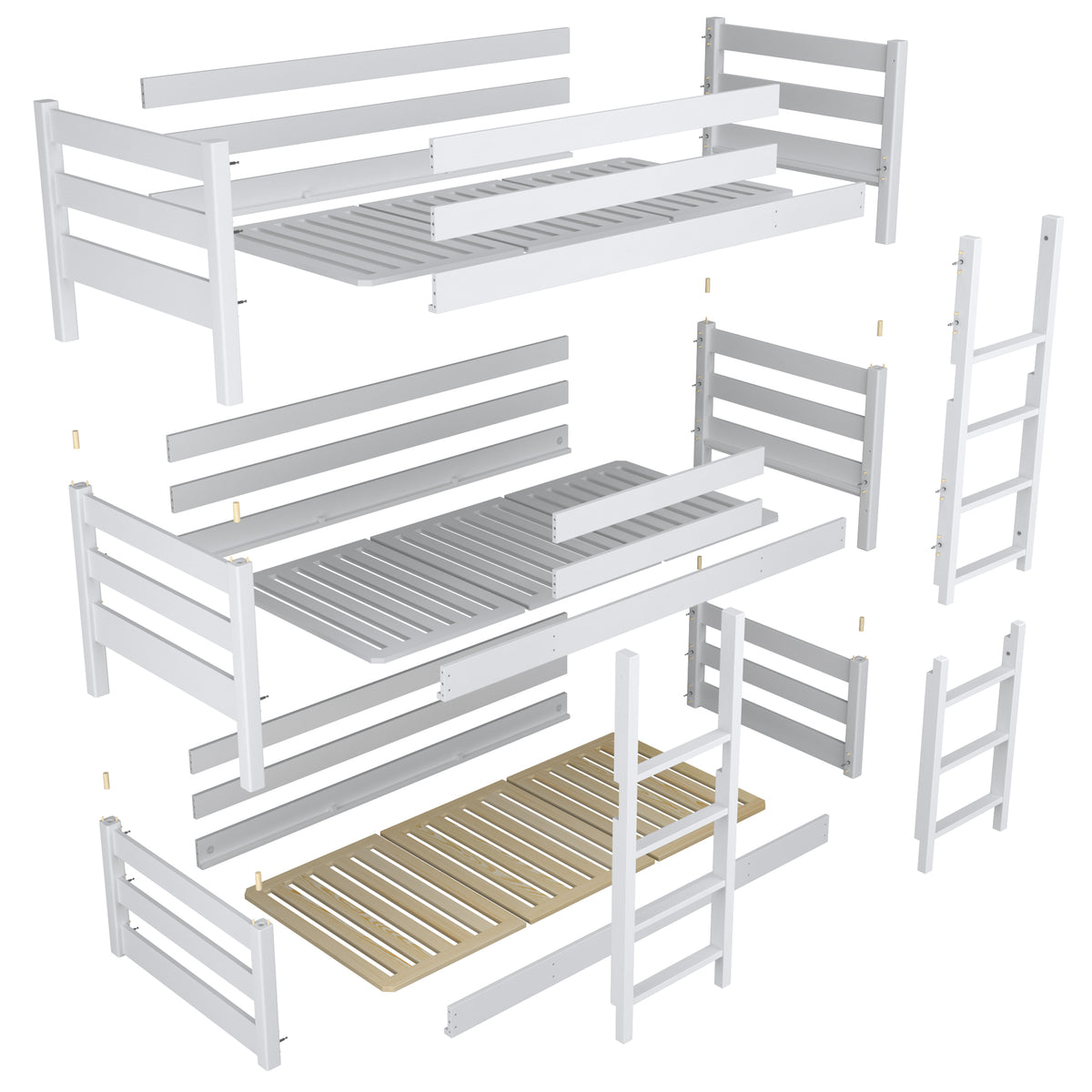 Triple bunk bed white wooden – dimensions and diagram, Nizio