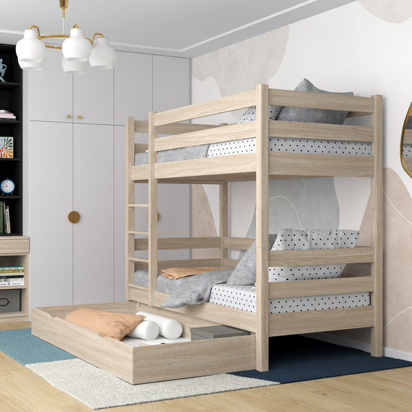 Oak Bunk Bed with Drawer Bleached Oak – Children’s Room, Solid Wood, Scandi