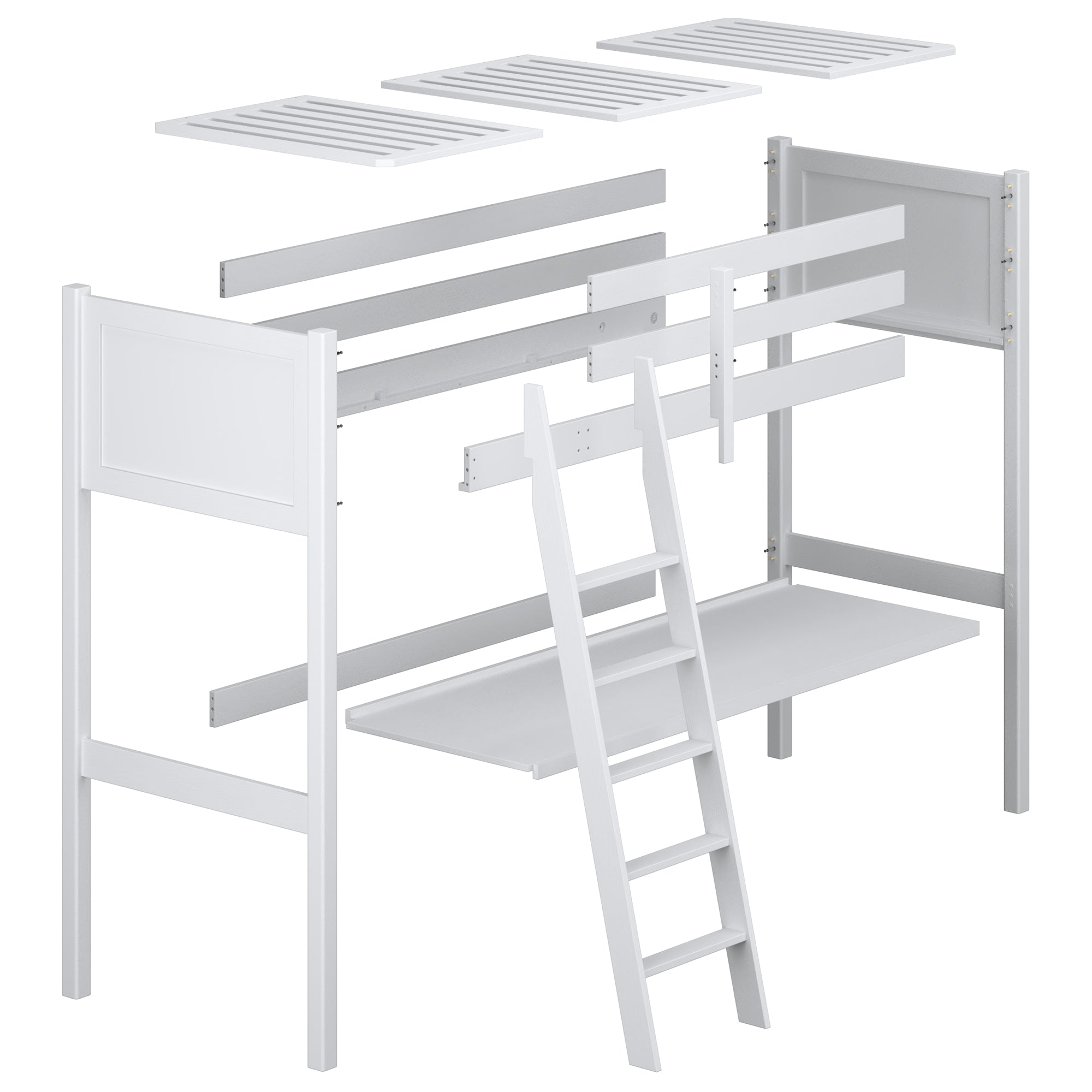Loft bed with desk white wooden – dimensions, Nizio Home