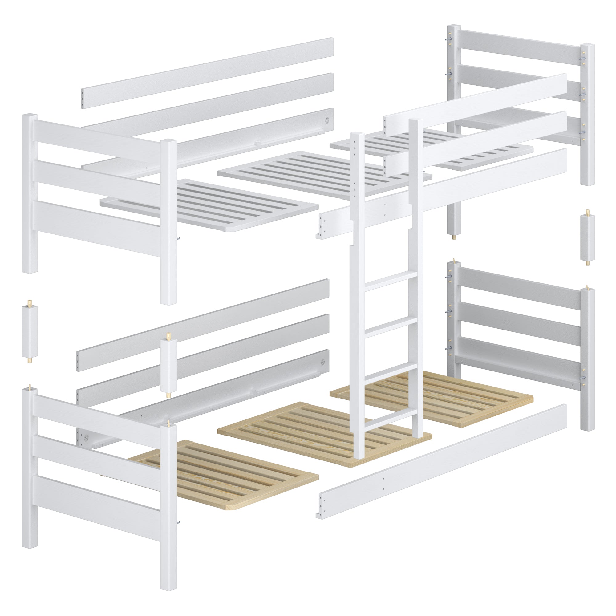 White Wooden Bunk Bed with Mattress Drawer – Room Arrangement