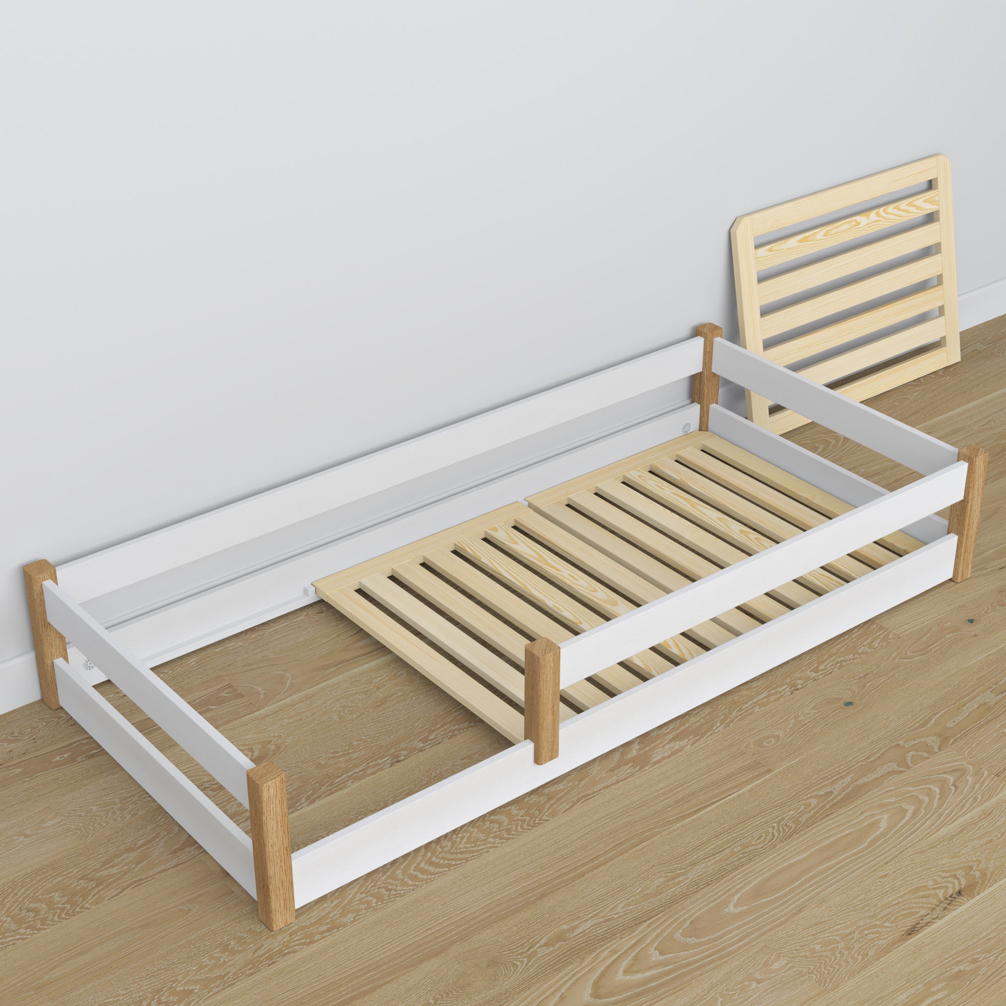 Wooden low bed N02 white / oak