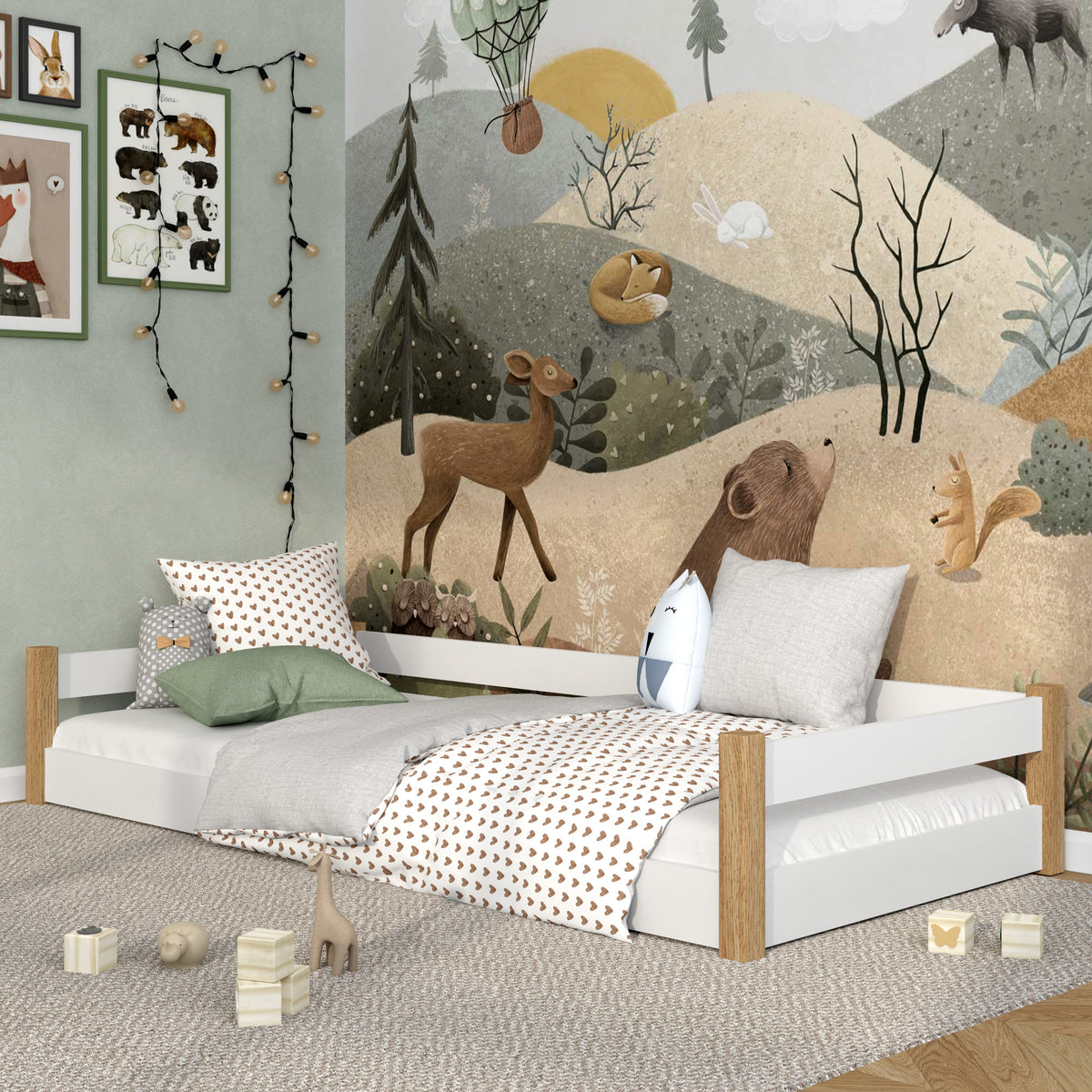 Wooden low bed N02 white / oak