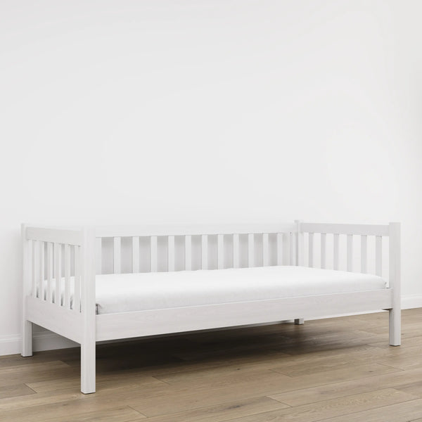 Sofa bed white – wooden side barrier, safety for children
